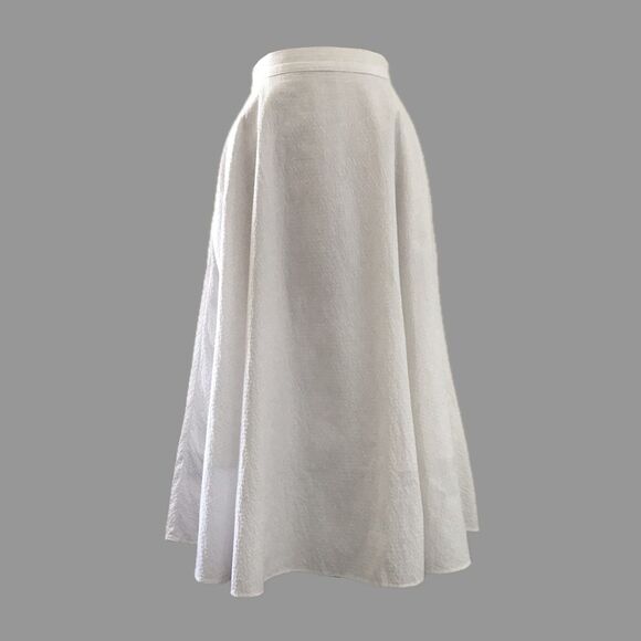 Uniqlo White Textured Cotton Full A Line Minimalist Modern Midi Skirt - S - Picture 1 of 8